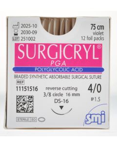 SURGICRYL PGA EP 1.5 USP 4/0 NEEDLE 3/8 CIR REV CUT 16MM/75CM VIOLET