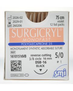SURGICRYL MONOFAST EP 1 USP 5/0 NEEDLE BLACK 3/8 CIR REV CUT BLACK 16MM/75CM VIOLET