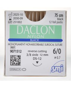 DACLON NYLON EP 0.7 USP 6/0 NEEDLE 3/8 CIR REV CUT 12MM/75MM BLACK