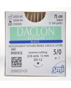 DACLON NYLON MONOFIL EP 1 USP 5/0 NEEDLE 3/8 CIR REV CUT 12 MM/75CM BLACK