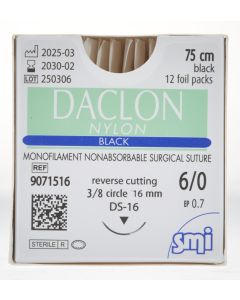 DACLON NYLON MONOFIL EP 0.7 USP 6/0 NEEDLE 3/8 CIR REV CUT 16 MM/75CM BLACK