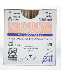 SURGICRYL MONOFAST EP 1 USP 5/0 NEEDLE 3/8 CIR REV CUT CUT 16MM/75CM VIOLET 