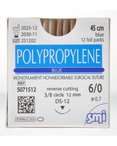 POLYPROPYLENE EP 0.7 USP 6/0 NEEDLE 3/8 CIR REV CUT 12MM/45CM BLUE