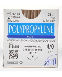 POLYPROPYLENE EP 1.5 USP 4/0 NEEDLE 3/8 CIR REV CUT 16MM/75CM BLUE