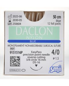 DACLON NYLON EP 1.5 USP 4/0 NEEDLE EA PASS 3/8 CIRC REV CUT 16MM/50CM BLUE