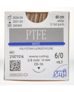 PTFE EP 0.7 USP 6/0 NEEDLE 3/8 CIR REV CUT 16MM/60CM WHITE