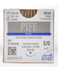 PTFE EP 1 USP 5/0 NEEDLE 3/8 CIR REV CUT 16MM/60CM WHITE 
