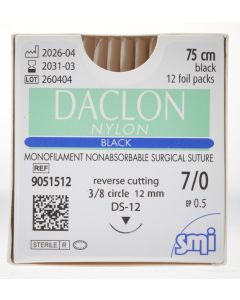 DACLON NYLON EP 0.5 USP 7/0 NEEDLE 3/8 CIR REVCUT 12MM/75MM BLACK